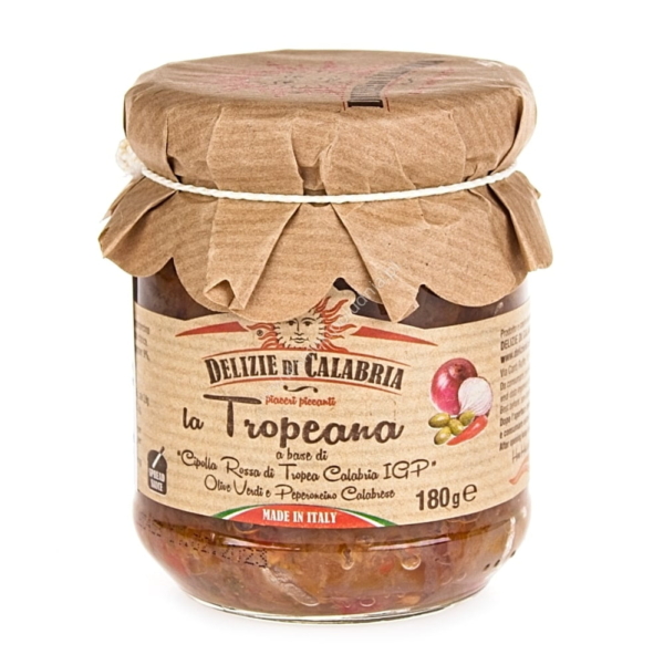 DELIZIE DI CALABRIA La Tropeana- Salsa z czerwonej cebuli, zielonych oliwek i kalabryjskiego chili 180g 1
