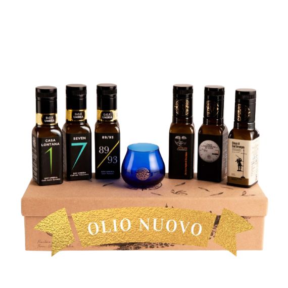 Zestaw degustacyjny oliwa z oliwek z Umbrii 6 sztuk i naczynie do serwowania 1